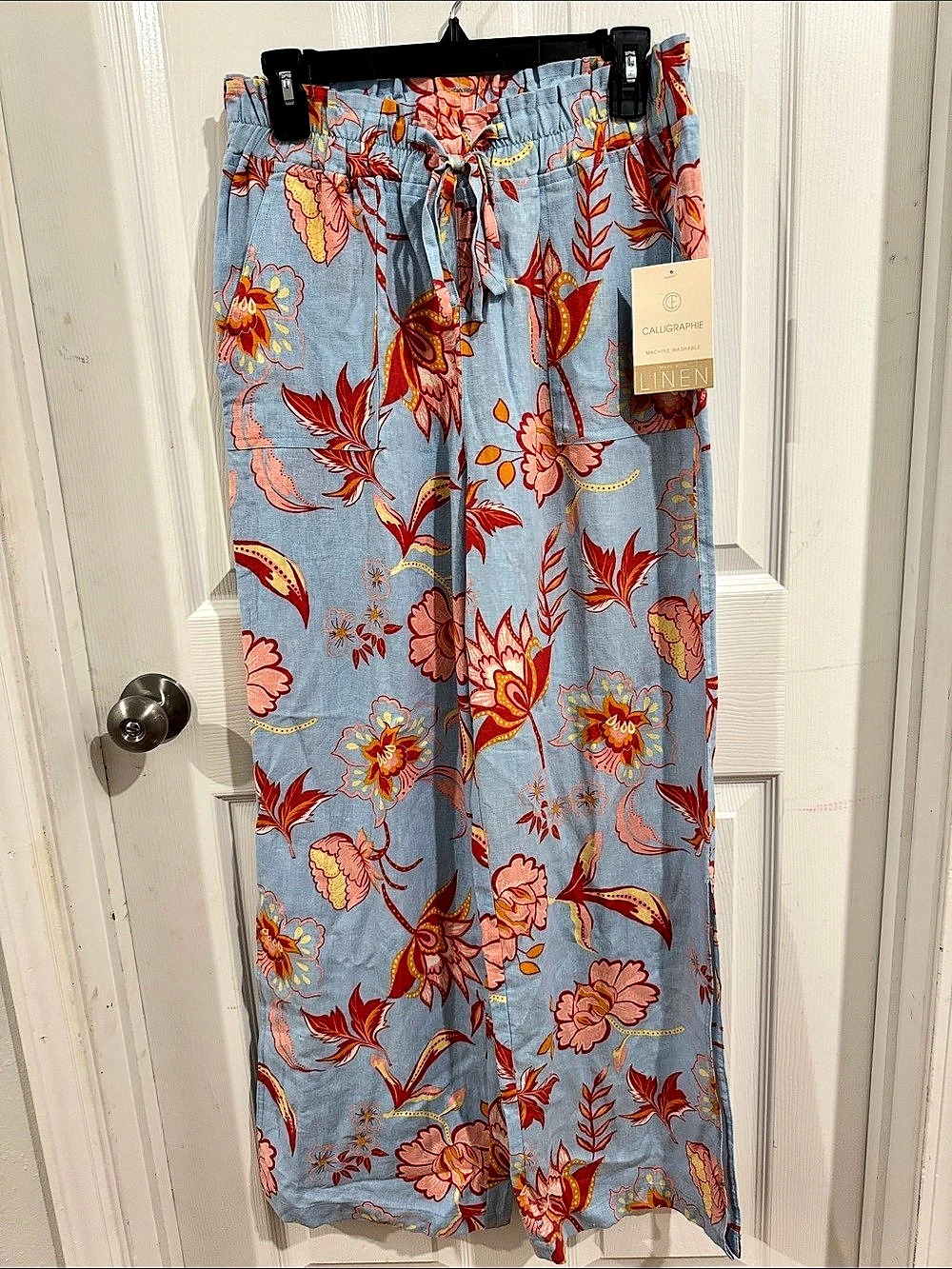 Floral Wide Leg Pants in Blue & Pink